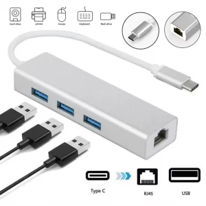 Adaptateur Usb type-c vers ethernet, RJ45 LAN 3.0/3 Ports, adaptateur pour réseau, avec 3 Ports USB 3.0